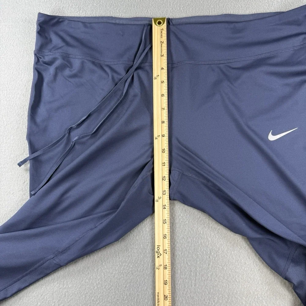 Nike Dri-FIT Womens 3X Navy Blue Cropped Athletic Leggings Mesh Panel Drawstring